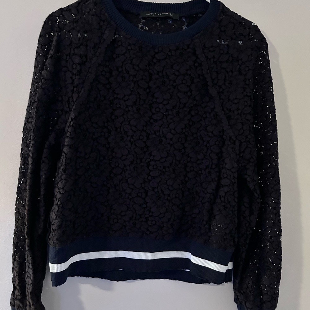 ZARA WOMAN • Black Long Sleeve Lace Top • sz S - Picture 2 of 10